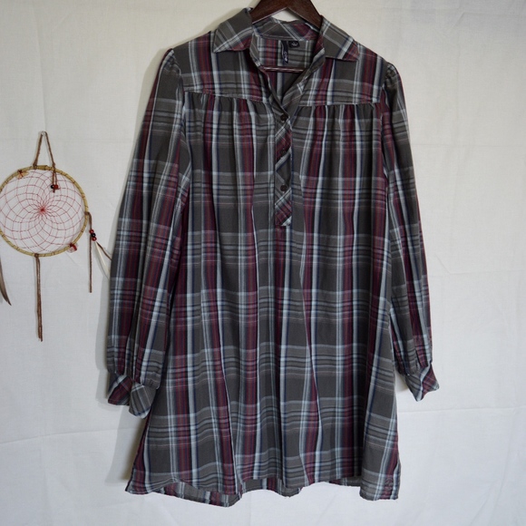Split Brand Gray Plaid Mini Swing Dress Size Lg